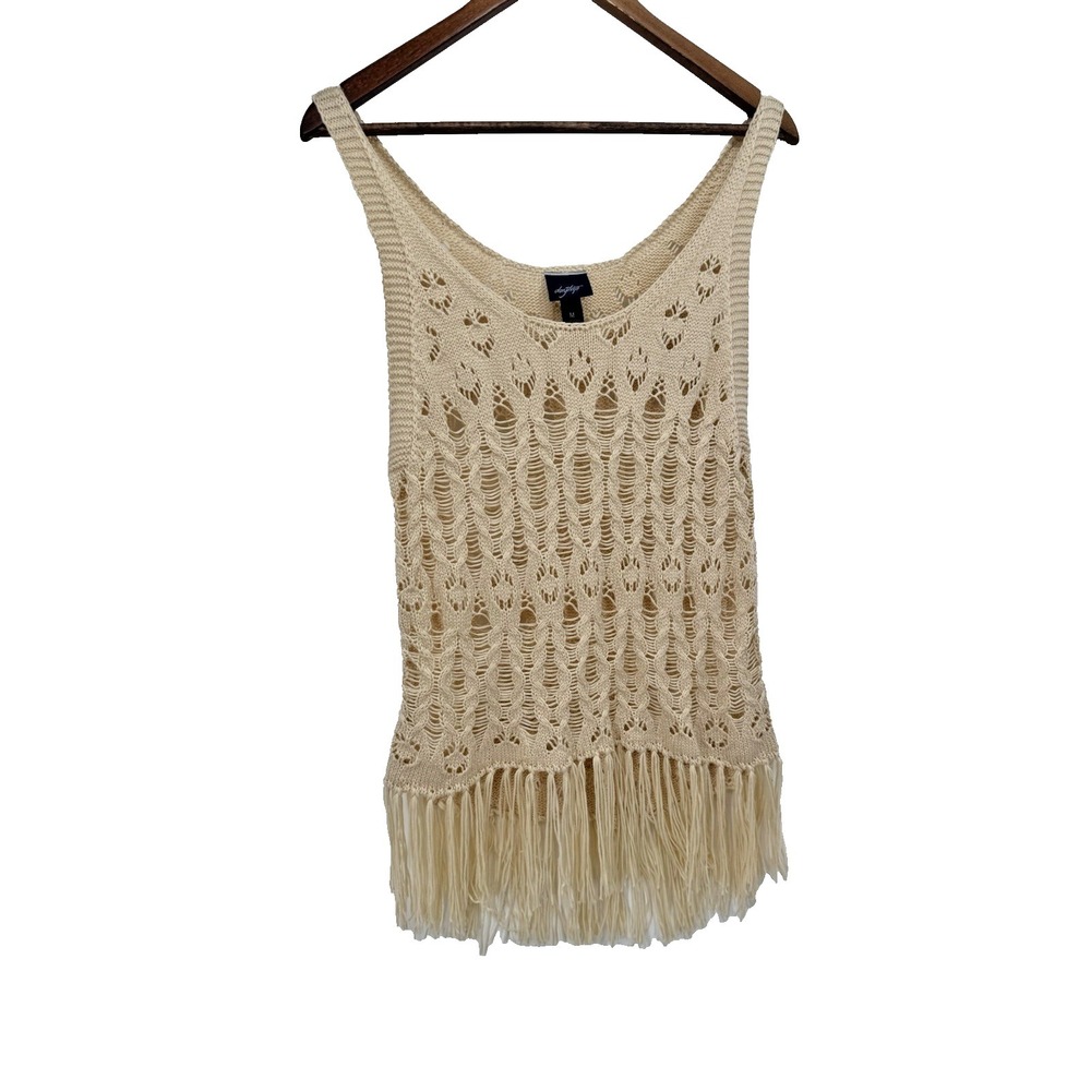 Daytrip M Open Knit Festival Boho Tank Cream Fringe country beachy hippie
